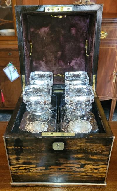 T K Austin Co 19C Irish Coromandel Wood Campaign Decanter Box