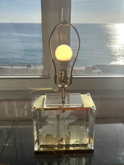 T Raymond EXCEPTIONAL PAIR OF ART DECO REVIVAL ETCHED TIGER LILIES LAMPS BY T RAYMOND