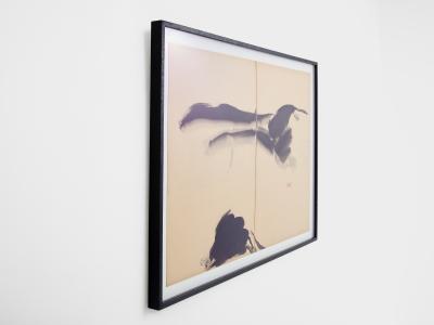 T ang Haywen signed diptych ink on beige paper 1970