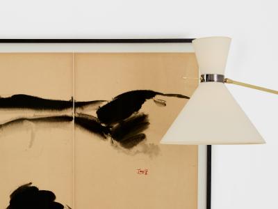 T ang Haywen signed diptych ink on beige paper 1970