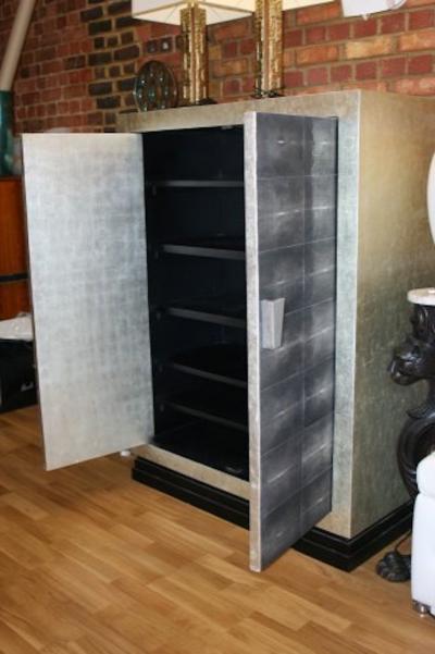 TALL 1940S GALUCHAT AND SILVER LEAF CABINET