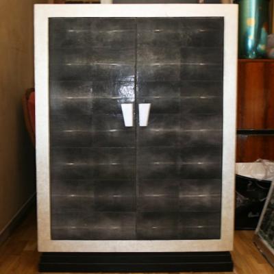 TALL 1940S GALUCHAT AND SILVER LEAF CABINET