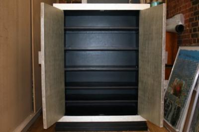 TALL 1940S GALUCHAT AND SILVER LEAF CABINET