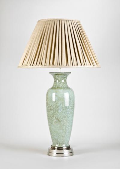 TALL CRACKLE GLAZE CELADON TABLE LAMP POLISHED NICKEL BASE