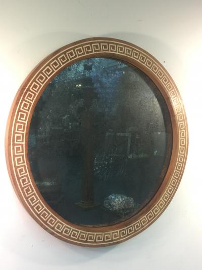 TH Robsjohn Gibbings ROUND INLAID GREEK KEY MIRROR ATTRIBUTTED TO THEODORE ROBSJOHN GIBBINGS
