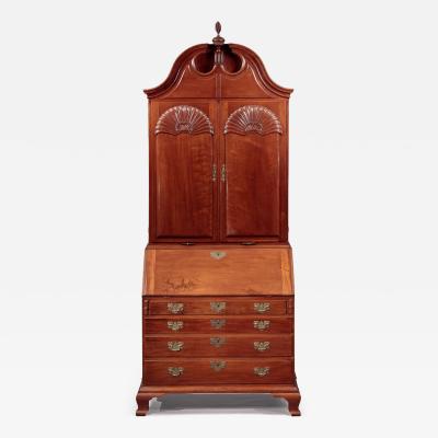 THE CALEB GARDNER FAMILY CHIPPENDALE TWO SHELL BONNET TOP SECRETARY