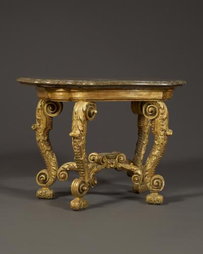 THE GIEBELSTADT TABLES AN IMPOSING PAIR OF LATE BAROQUE GILTWOOD CONSOLE