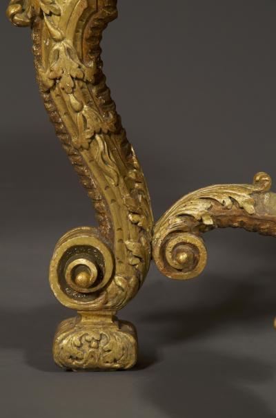 THE GIEBELSTADT TABLES AN IMPOSING PAIR OF LATE BAROQUE GILTWOOD CONSOLE