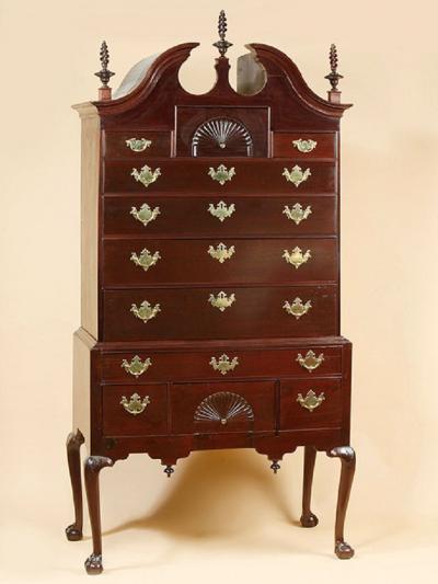 THE LOWELL THAYER FIELD FAMILIES CHIPPENDALE BONNET TOP HIGHBOY