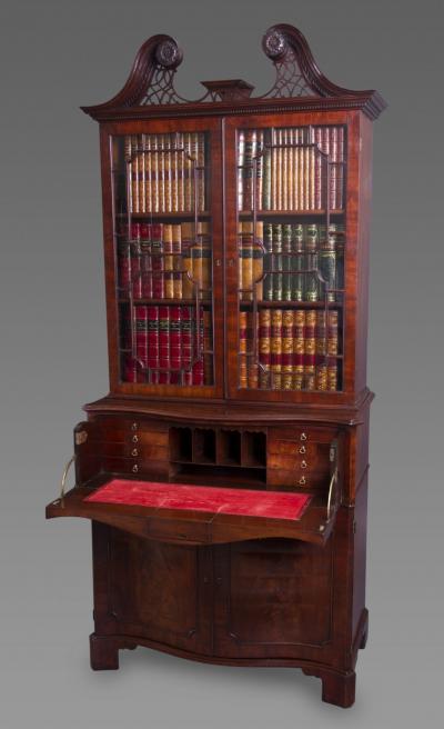 THE NORFOLK HOUSE GEORGE II MAHOGANY SECRETAIRE BOOKCASE