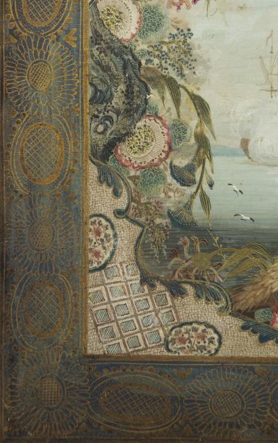 THOMAS ROBINS THE ELDER AN EXQUISITE SET OF FOUR GOUACHE WATERCOLOR AND GILT HIGHLIGHTED SEASCAPES