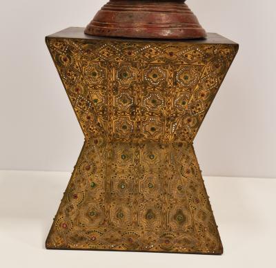 TIBETAN STANDING BUDDA FIGURE Bronze with Gilt Jewelled Inlaid Base