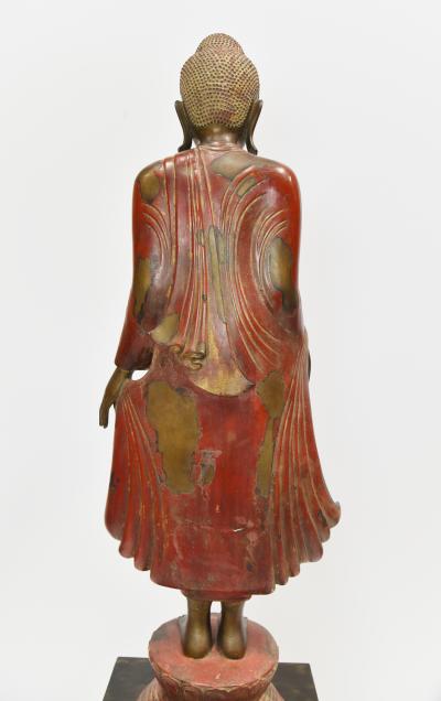 TIBETAN STANDING BUDDA FIGURE Bronze with Gilt Jewelled Inlaid Base