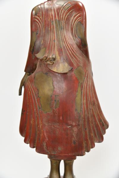 TIBETAN STANDING BUDDA FIGURE Bronze with Gilt Jewelled Inlaid Base