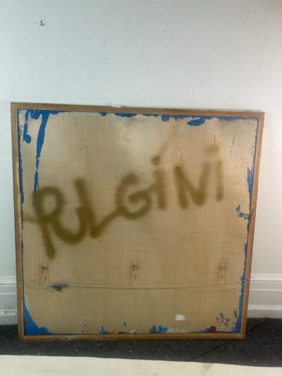 TOM PULGINI MODERN LARGE BRIGHT BLUE AND RED ABSTRACT PAINTING BY PULGINI
