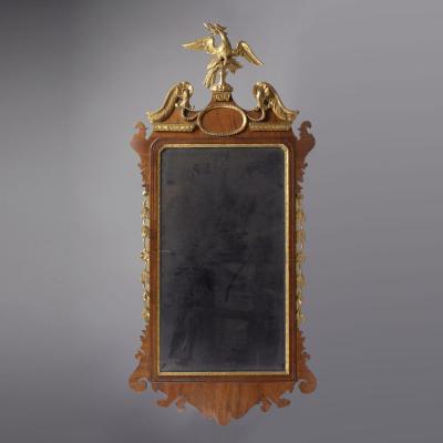 TRANSITIONAL CHIPPENDALE SCROLL TOP MIRROR WITH CARVED EAGLE