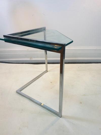 TRIO OF MODERN CHROME AND GLASS NESTING TABLES