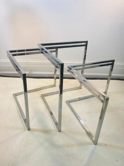 TRIO OF MODERN CHROME AND GLASS NESTING TABLES