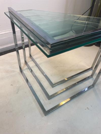 TRIO OF MODERN CHROME AND GLASS NESTING TABLES