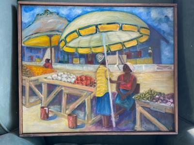 TROPICAL FRUIT MARKET PAINTING BY NORA GLANTZMAN