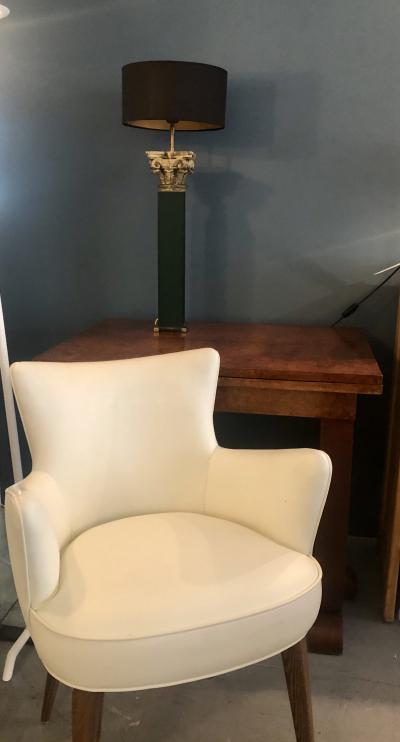 Table Lamp 19th Century Carved Wood Capital Mounted on Green Lucite