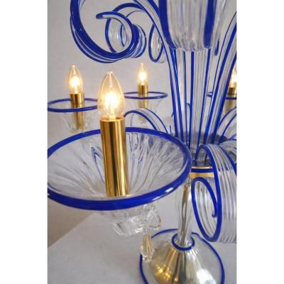 Table Lamp Murano Glass 5 Arms in Clear and Blue