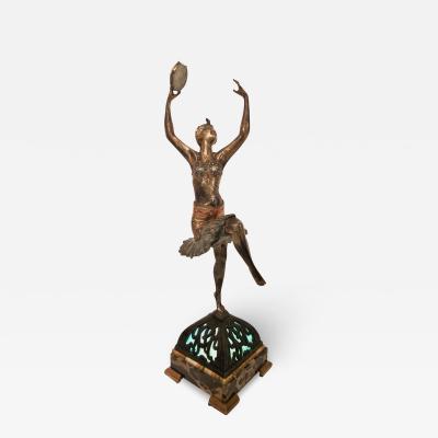 Table Lamp the Tambourine Dancer Sculpture in Spelter Art Deco France 1930s