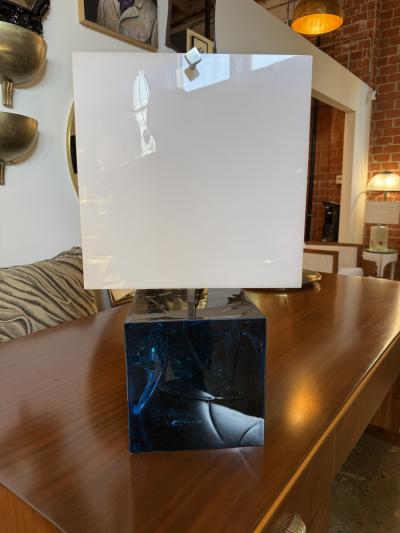 Table Lamp with Blue Murano Glass Base and Acrylic Shade 1970s