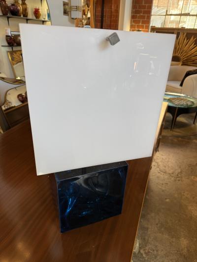 Table Lamp with Blue Murano Glass Base and Acrylic Shade 1970s
