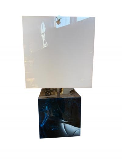 Table Lamp with Blue Murano Glass Base and Acrylic Shade 1970s