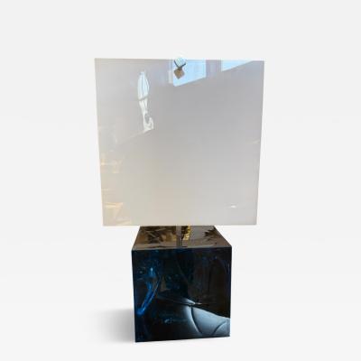 Table Lamp with Blue Murano Glass Base and Acrylic Shade 1970s