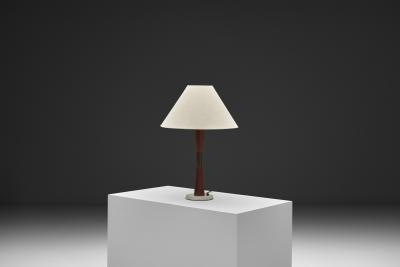 Table Lamp with Brass and Wood Stem Denmark ca 1960s