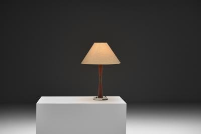 Table Lamp with Brass and Wood Stem Denmark ca 1960s