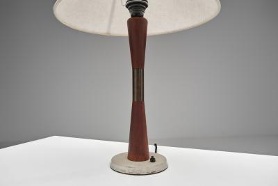 Table Lamp with Brass and Wood Stem Denmark ca 1960s