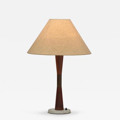 Table Lamp with Brass and Wood Stem Denmark ca 1960s