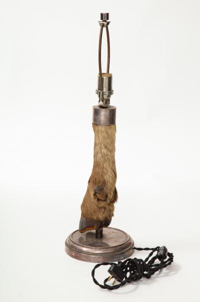 Table Lamp with Deer Hoof on Nickel Base