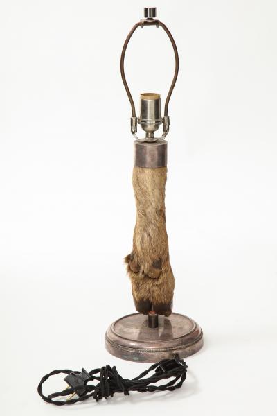 Table Lamp with Deer Hoof on Nickel Base