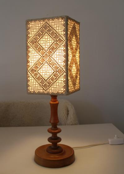 Table Lamp with Embroidered N vers m Shade Sweden 1960 1970
