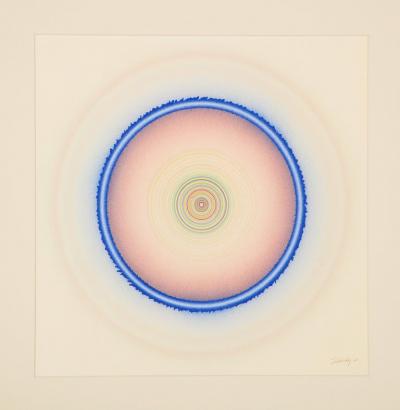 Tadasky Tadasuke Kuwayama Tadasky Acrylic Painting on Paper Op Art Geometric Blue Pink Signed