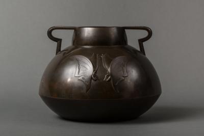 Taisho Period Bronze Vase with Butterfly Design