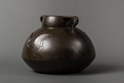 Taisho Period Bronze Vase with Butterfly Design