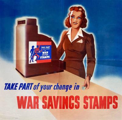 Take Part of your change in War Savings Stamps Vintage WWII Poster 1942
