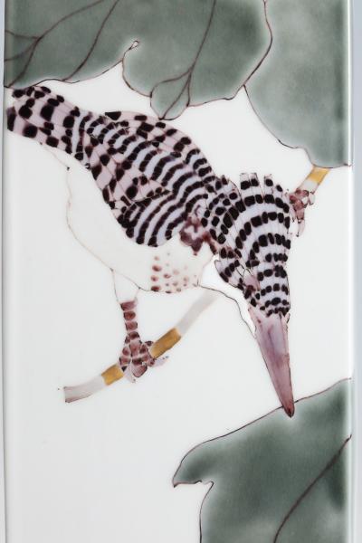 Takegoshi Jun Rectangular Vase with Crested Kingfishers ca 2000