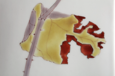 Takegoshi Jun Square Vase with Bull Headed Shrikes on Tree Branches ca 2000