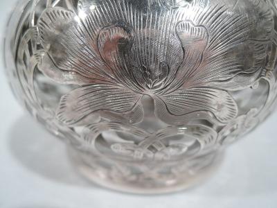 Tall Antique American Art Nouveau Silver Overlay Decanter