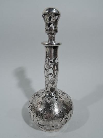 Tall Antique American Art Nouveau Silver Overlay Decanter