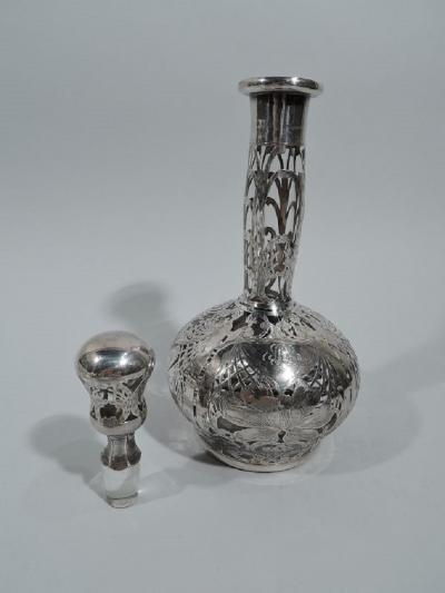 Tall Antique American Art Nouveau Silver Overlay Decanter