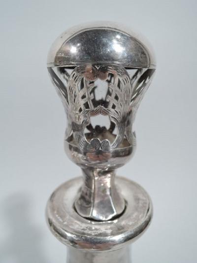 Tall Antique American Art Nouveau Silver Overlay Decanter
