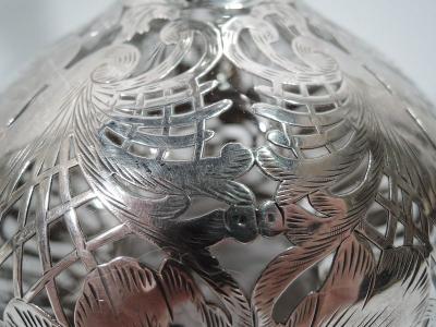Tall Antique American Art Nouveau Silver Overlay Decanter