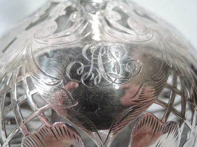 Tall Antique American Art Nouveau Silver Overlay Decanter